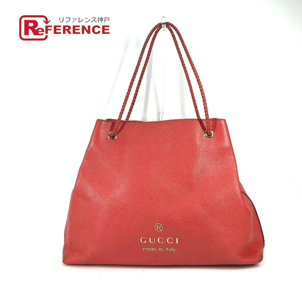 Gucci Shoulder Bag Braided Handle Tote Leather Red